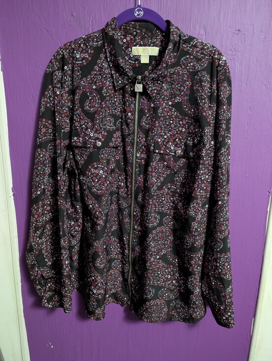 MICHAEL Michael Kors Jackets & Blazers - 39. Michael Kors Black Purple Floral Paisley Lightweight Zip Up Jacket 2X 18 20